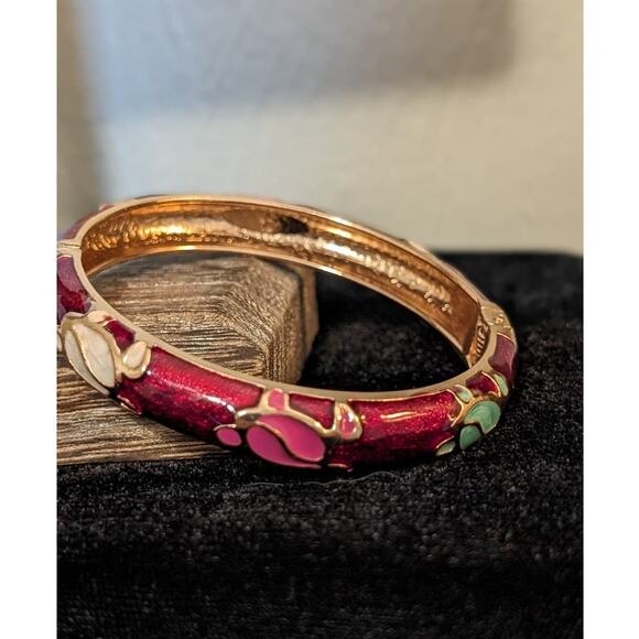 Jiu Long Xing Candy Apple Red Enamel Turtle Hinged Clamper Bangle Bracelet - Picture 6 of 7